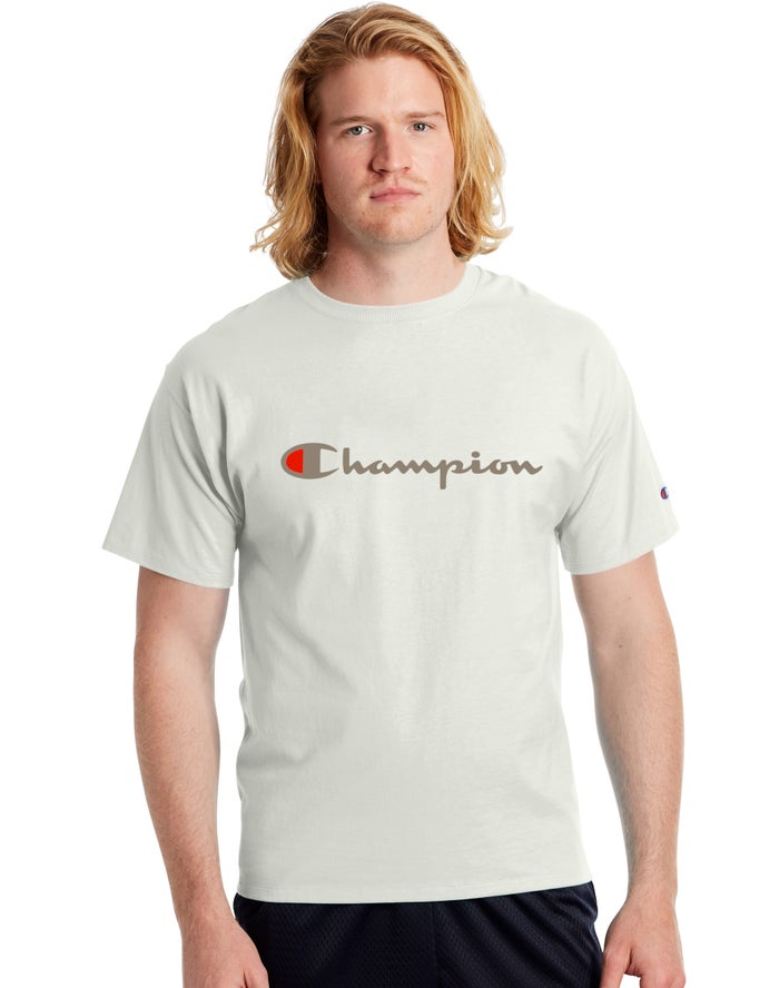 Champion Mens T-Shirt NZ - Classic Jersey Script Logo White ( 0297-HIPWY )